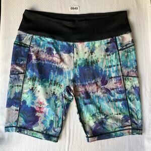 Rainbeau Women’s Short Leggings size XL (14/16), Blue & Black, Side Pockets